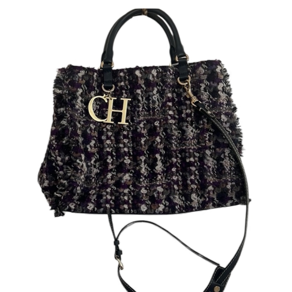 CAROLINA HERRERA Tweed handbag Navy blue and Purple with leather strap